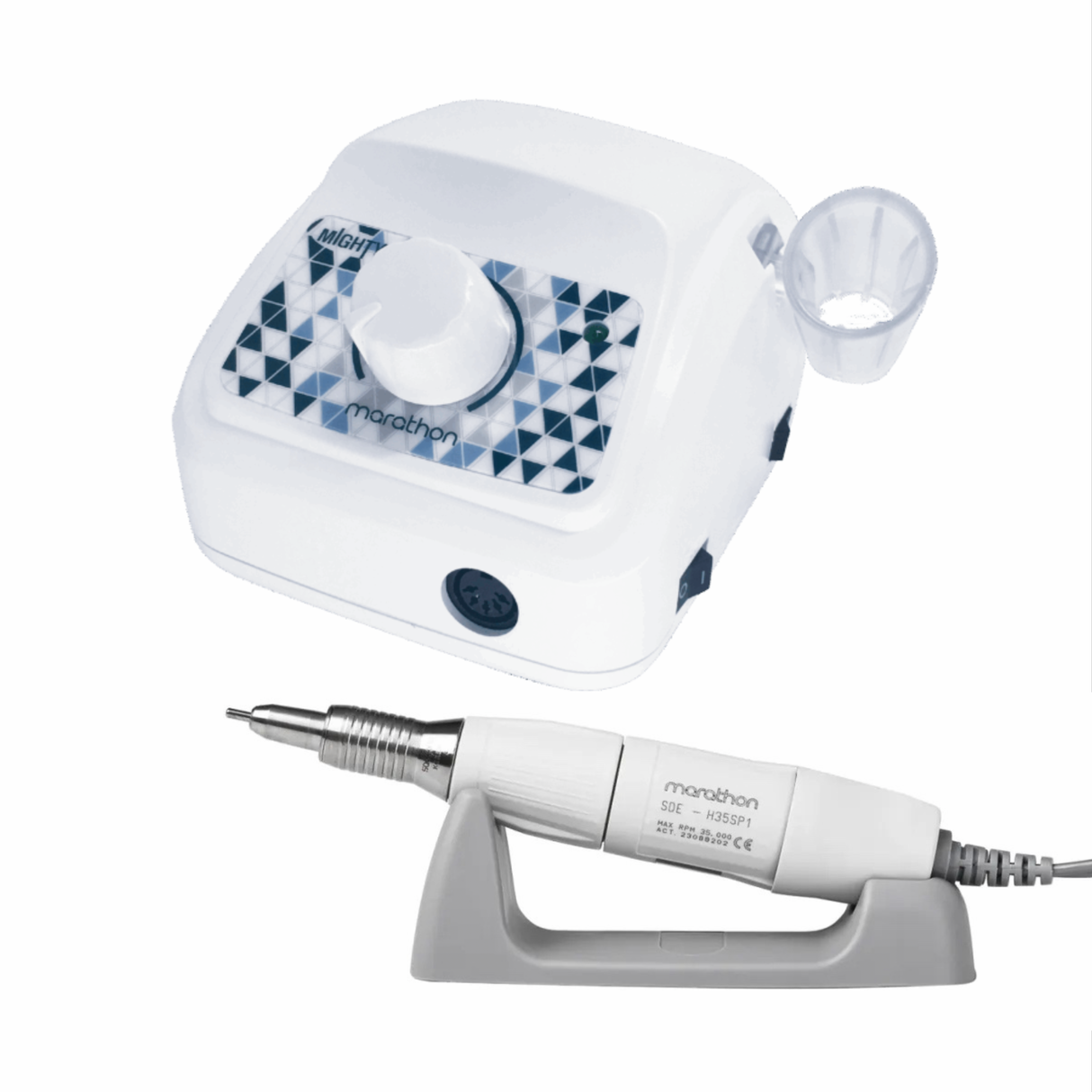 Saeyang Marathon K35 Mighty White + H35SP1 35k RPM + Pedal — Original E-File Nail Drill Machine