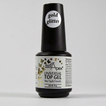 Nailapex universal Gold Glitter Top Gel No Tack Finish, 15 ml