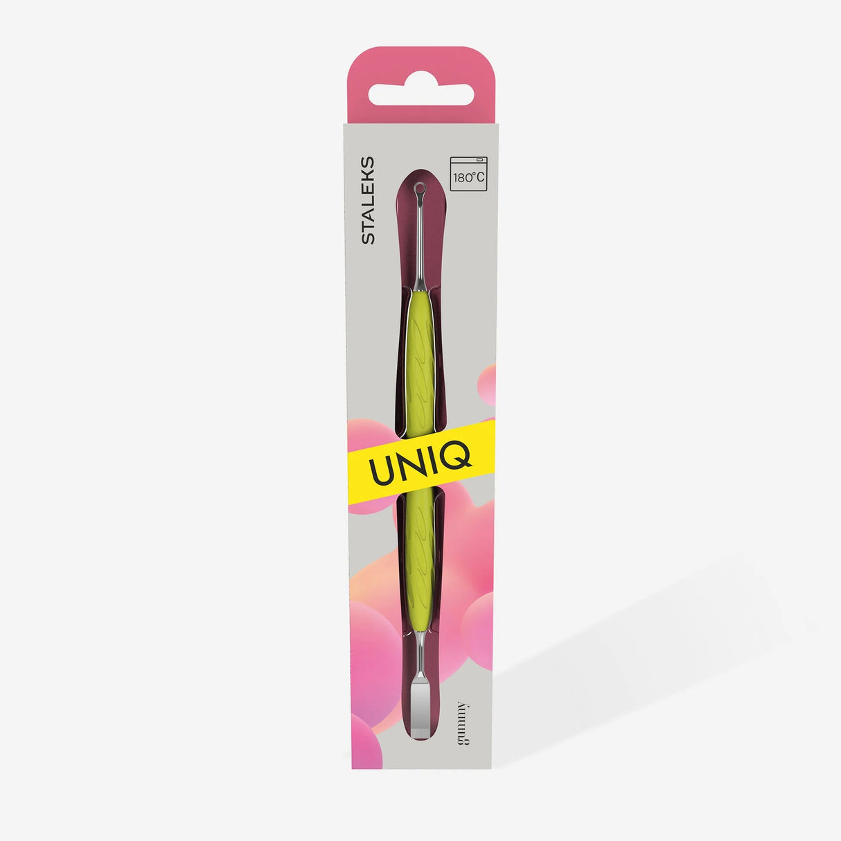 Staleks Manicure Pusher Gummy with yellow silicone handle Uniq 11 Type 1 (straight flat and loop pusher)