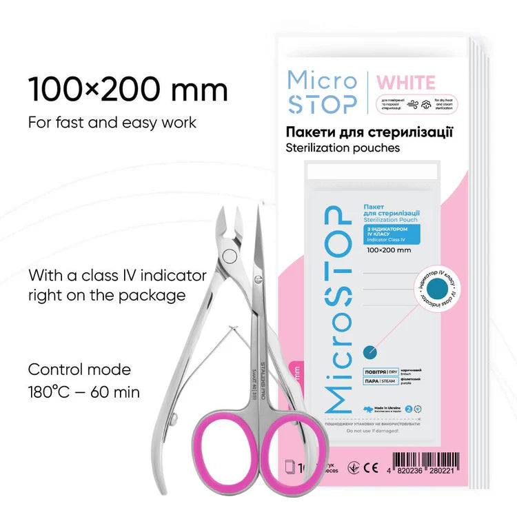 Microstop Dry Heat Sterilization Pouches with class 4 indicator 100x200 mm (100 pcs)