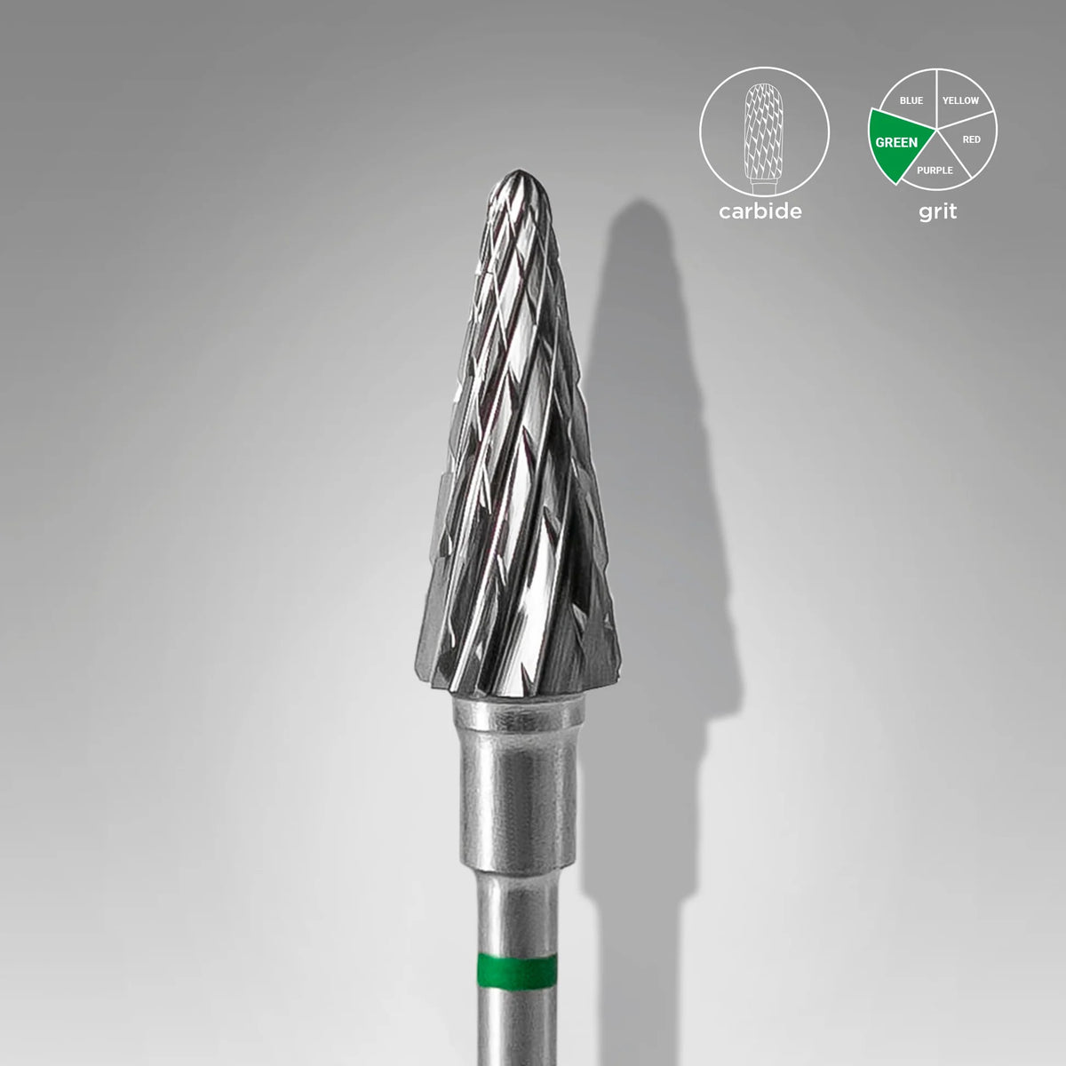 Staleks Expert Carbide nail drill bit cone Green, head diameter 6 mm, working part 14 mm