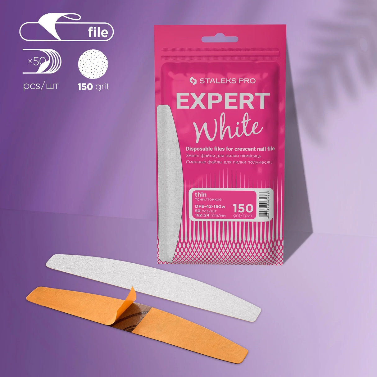 Staleks Disposable white files for crescent nail file Expert 42 150 grit (50 pcs)