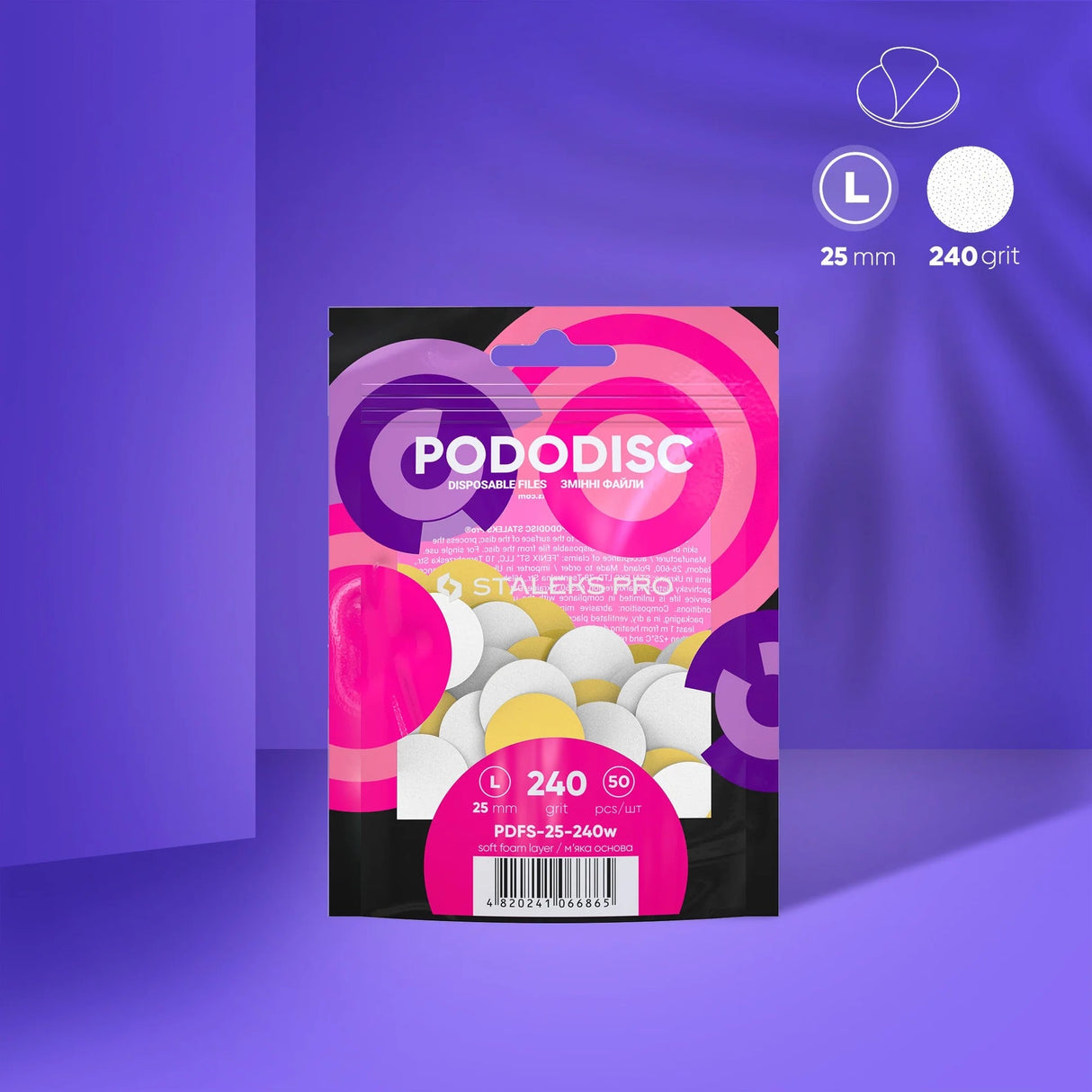 Staleks Disposable white files on soft foam layer for pedicure disc Pododisc L Expert, 25 mm (50 pcs)
