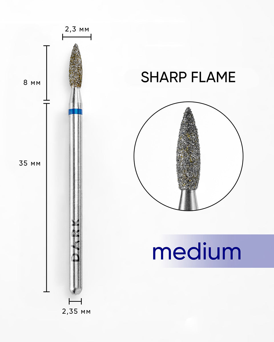 Dark Diamond Nail Bit Sharp Flame 2.3x8 mm blue