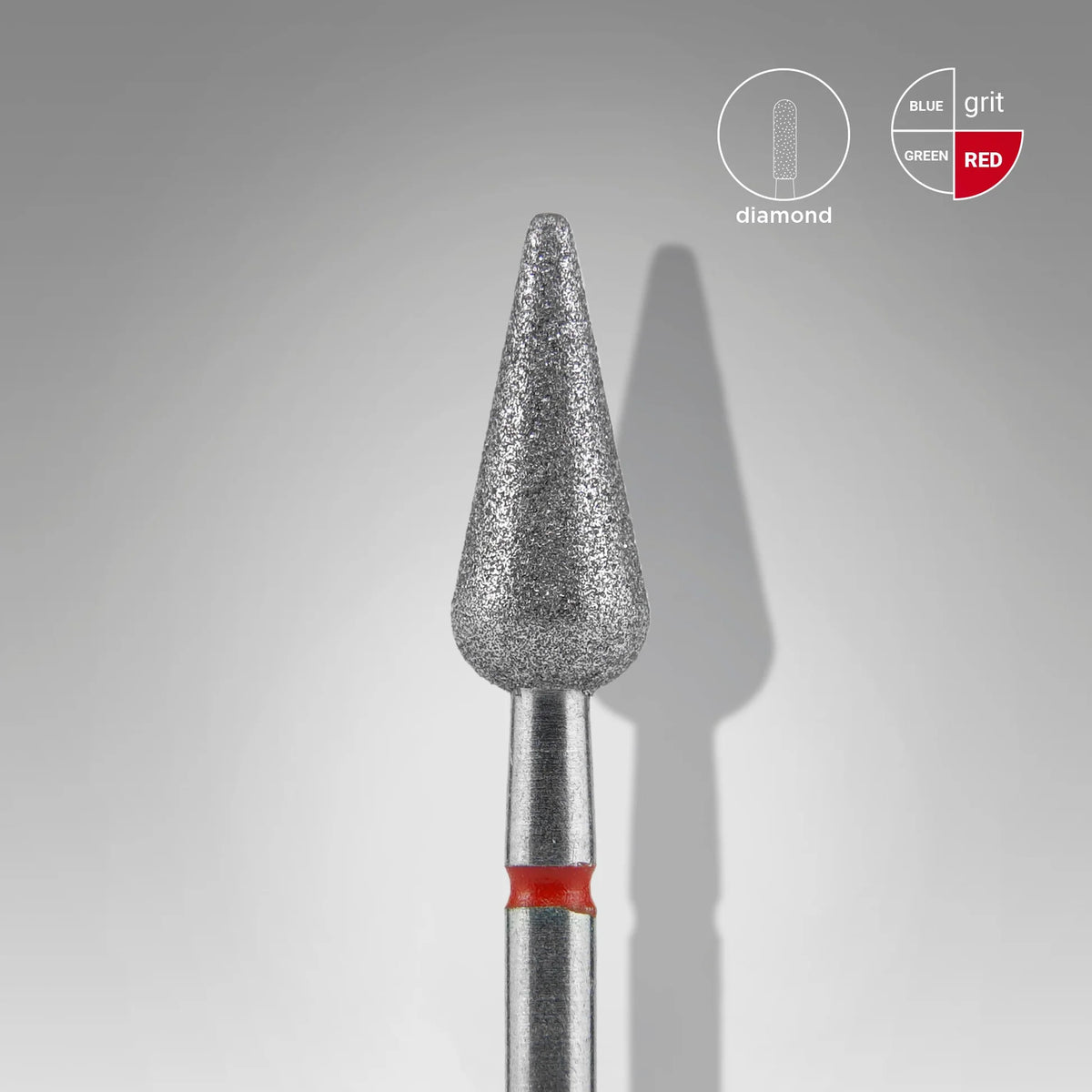 Staleks Expert Diamond nail drill bit pointed pear red, head diameter 5 mm, working part 12 mm