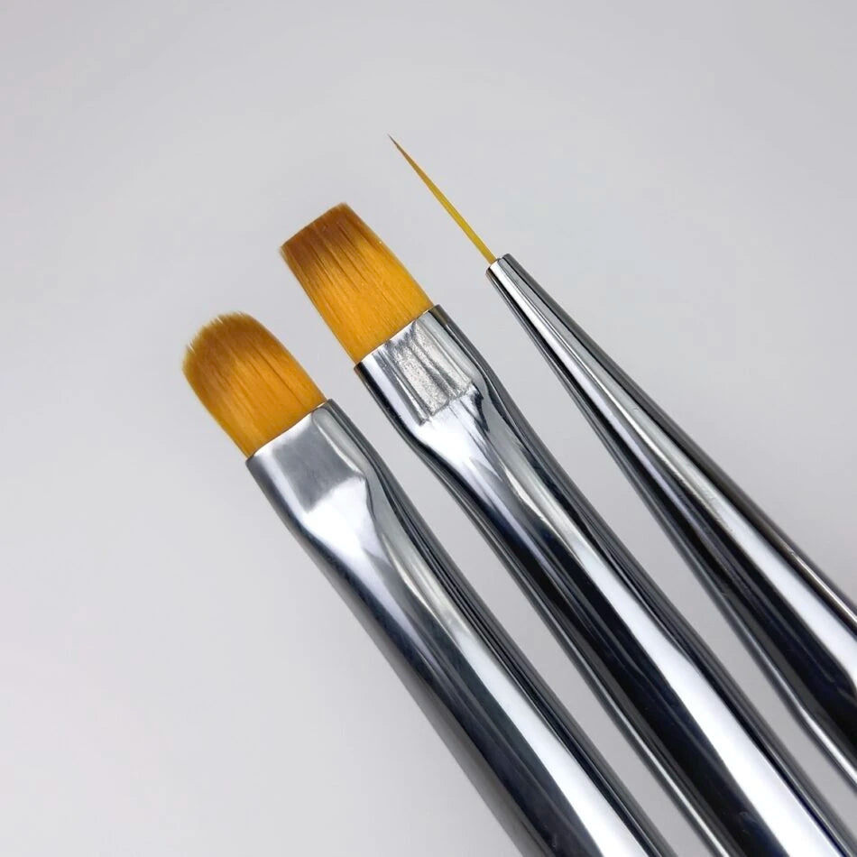 Nails Of The Day Brush Set Nail Art Brush (Liner 10 mm, Square, and Oval) + Cosmetic Pouch Gift