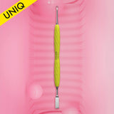 Staleks Manicure Pusher Gummy with yellow silicone handle Uniq 11 Type 1 (straight flat and loop pusher)