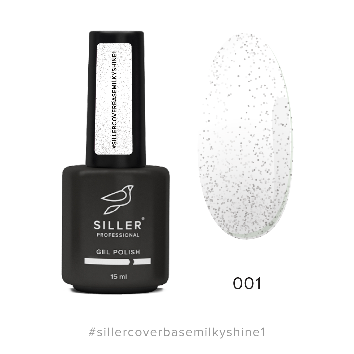 Siller Cover Base Milky Shine No. 1 - milky camouflage base with silver glitter for nails, 15 ml