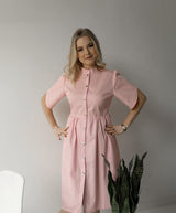 Pink dress with buttons with sleeves in the form of petals